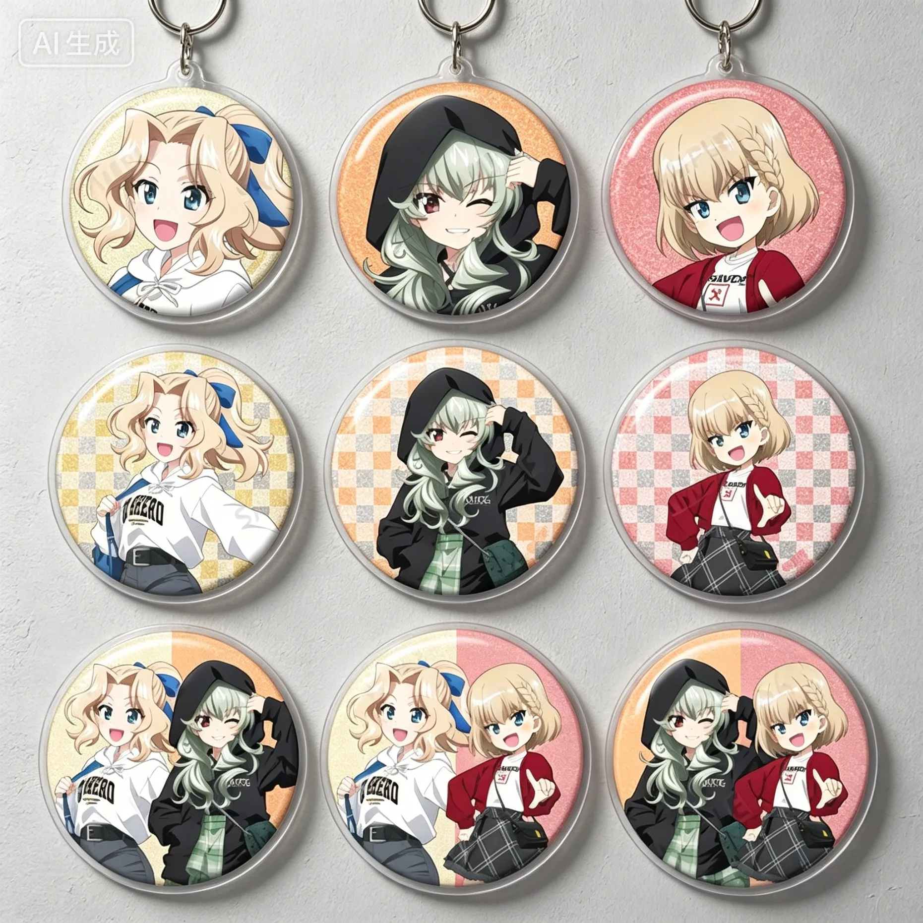 Girls und Panzer das Finale circle Acrylic Pendant Keychains bag decorations cartoon character Exquisite Products