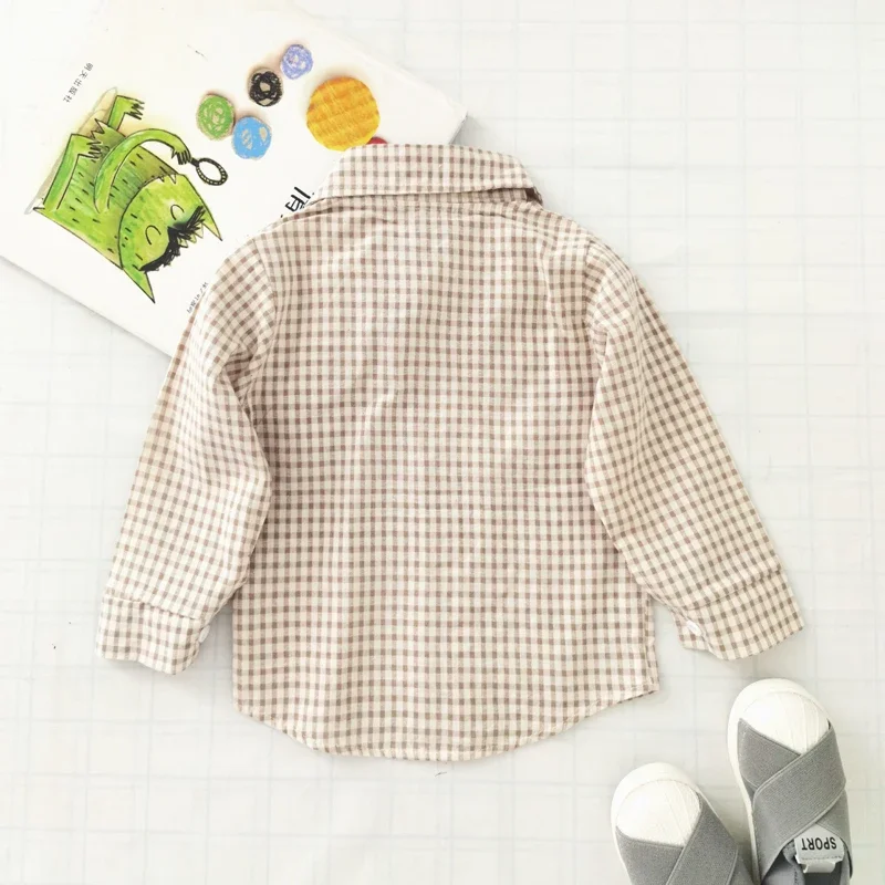 IENENS Kids Shirt Clothes Spring Thin Blouses Clothing Infant Boy Plaid Cotton Tops 1 2 3 4 Years Kids Long Sleeves Shirt