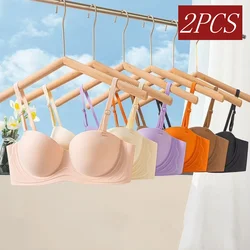 2Pcs/Set Seamless Bras For Women Small Chest 1/2 Cup Bra Non-Wire Bra Glossy Underwear Sexy Lingerie Female Intimates