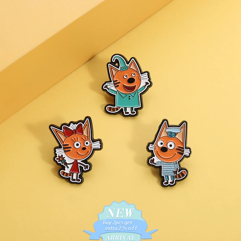 Cute Animation Cats Enamel Pins Creative Interesting Children Cartoon Character Metal Brooches Badge Fine Jewelry Gift For Kids