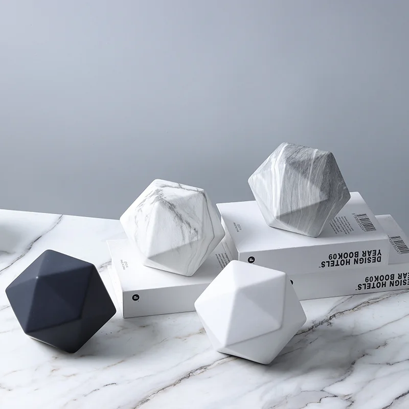 Geometric Polyhedral Ceramic Crafts, Marble Square Gold and Stone Decorative Dolls, Home Decorations