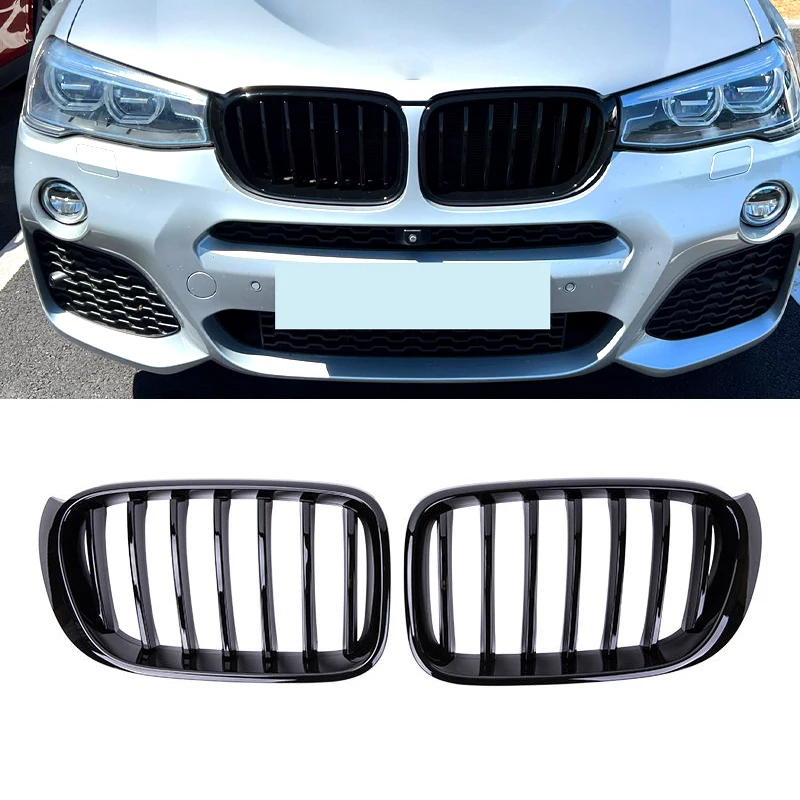 

For BMW X3 X4 F25 F26 Car Front Bumper Grille Kidney Racing Grill 2014-2017 Glossy Black Single Line Slat Grilles Accessories