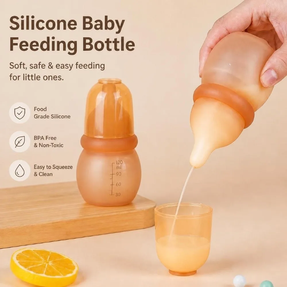 High Quality Silicone Mini Baby Bottle Anti-bloating Wide-neck Feeding Bottle 60ml Milk Storage Bottle for Newborn Baby