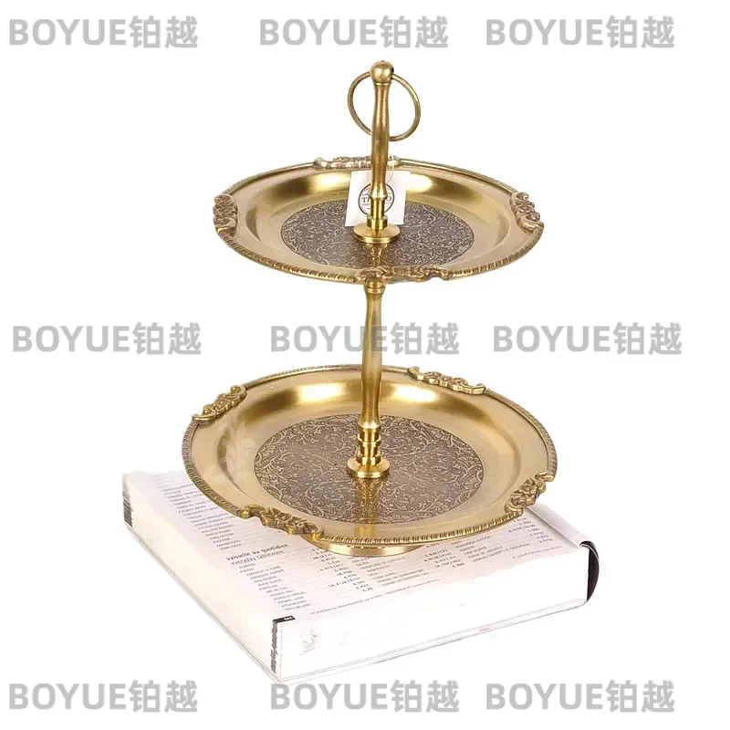 Imported Brass Carved European Double Layer Cake Stand Dessert Plate Dried Fruit Tray Afternoon Tea Snack Holder for Living