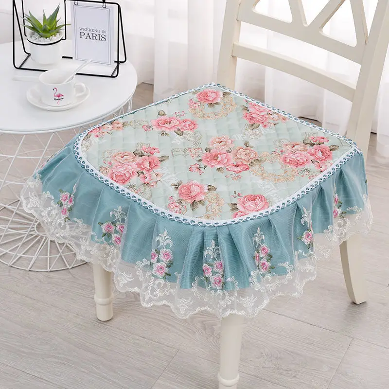 Cotton Non-slip Mat for Dining Chair, Small Fresh Print Pattern, Decorative Lace, Warm Stool Pads, Living Room Cushion, Winter