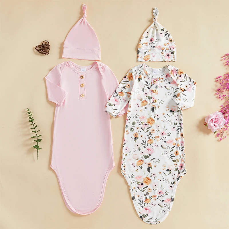 Newborn Gowns Long Sleeve Button Baby Sleep Bag Newborn Clothes Baby Wearable Blanket for Girls Boys