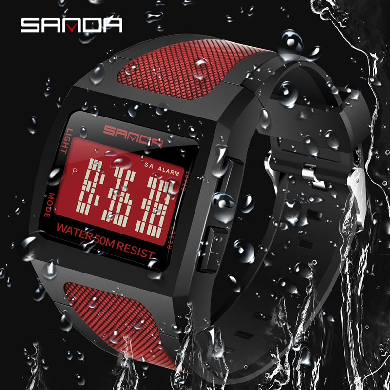 SANDA Fashion – montre électronique pour hommes, affichage numérique HD lumineux, étanche, nouvelle collection 2022, 222