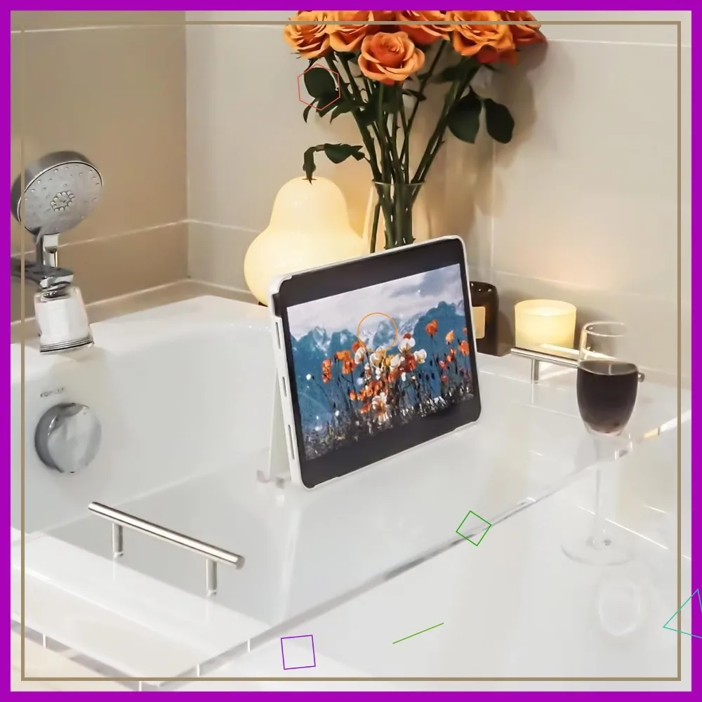 

Transparent Acrylic Bathtub Tray with Book and Wine Glass Holder, 31.5 Inch Luxury Spa Bathroom Accessory for Decorative Tubs