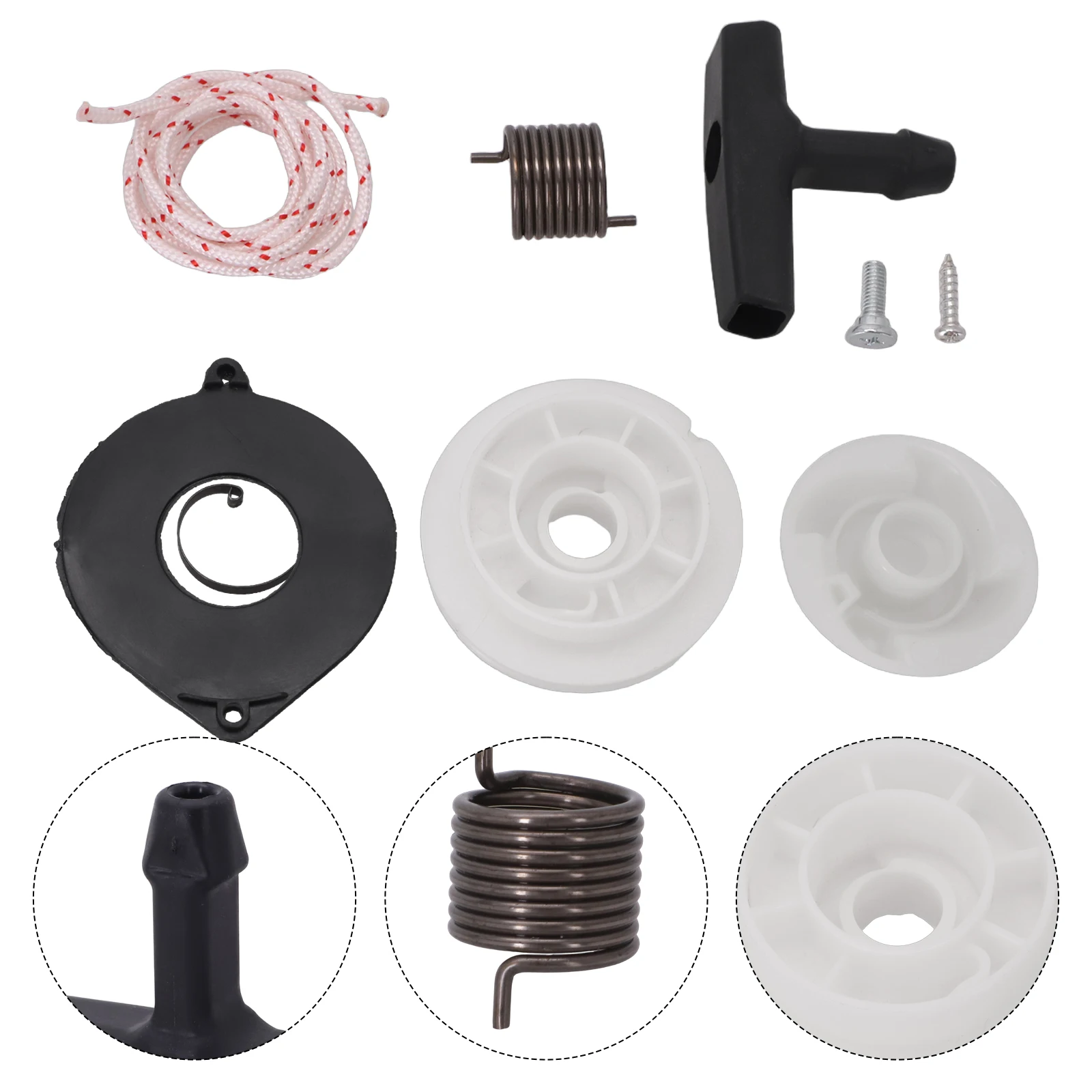 Kit de cuerda de agarre de resorte de polea de arranque de retroceso para motosierra 440, reemplaza 540057502, cortadora de césped, herramientas de jardín, resorte de polea