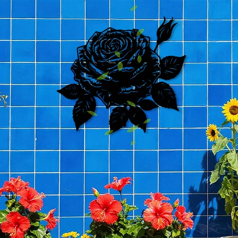 Schwarze Rosen-Wandkunst aus Eisenmetall, Gotische Schlafzimmer- und Studio-Dekoration, Dunkle Blumen-Wanddekoration, Auffälliger Wohnakzent