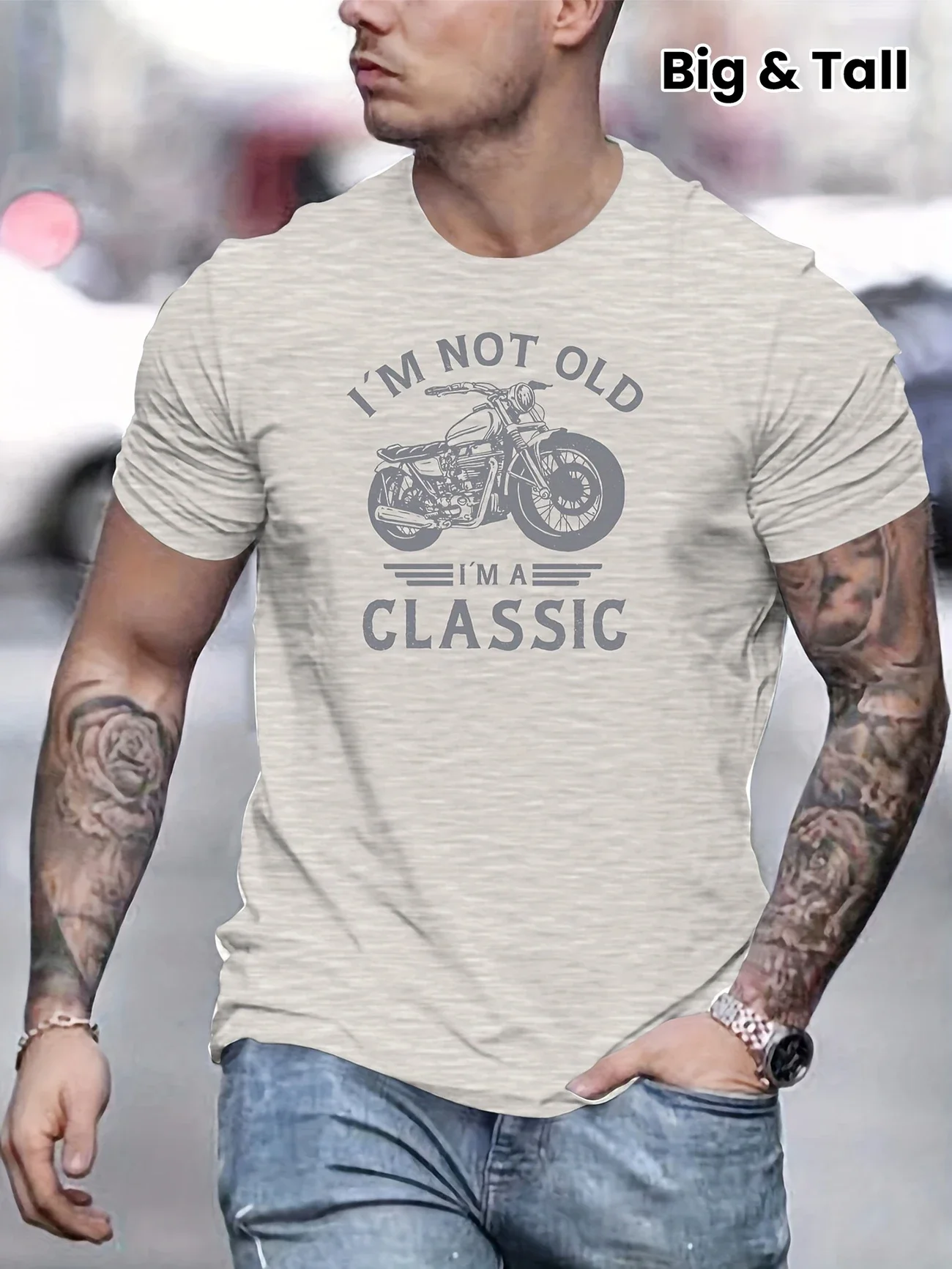 Sommerliches, lässiges Herren-T-Shirt im Retro-Motorrad-Stil mit dem Aufdruck „Ich bin nicht alt, ich bin klassisch“, kurzärmelig, mit Rundhalsausschnitt, Vatertags-Geschenk – Detail 10