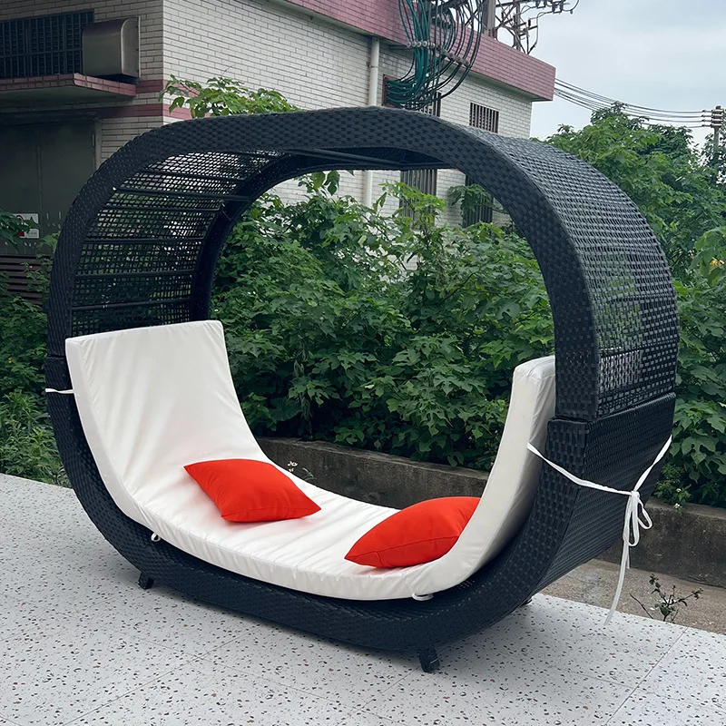 Kursi Rotan Santai Tempat Tidur Pantai Luar Ruangan Kursi Rotan Santai Balkon Kolam Renang Teras Bundar Kursi Santai Halaman Furnitur Kursi Makan Siang