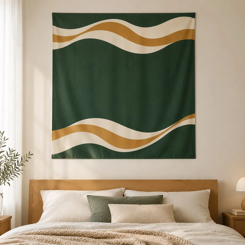 VIKAMA Organic Curved Shapes Tapestry Wall Hanging, Abstract Art Wall Art, Modern Decor for Living Room Bedroom Office Entryway