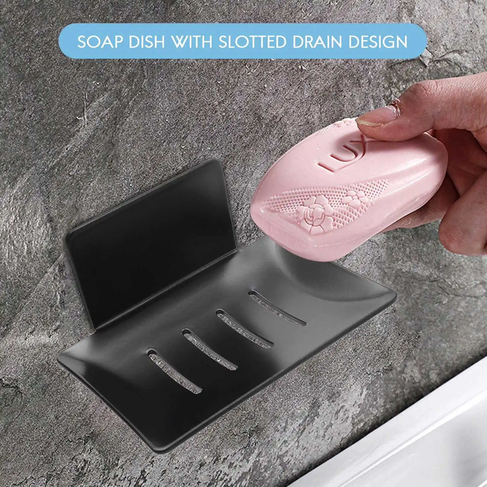 

ABVC Aluminum Bar Soap Holder Dishes For Bathroom,Wall Mounted Soap Saver No Drilling For Bathroom, Kitchen, Sinks