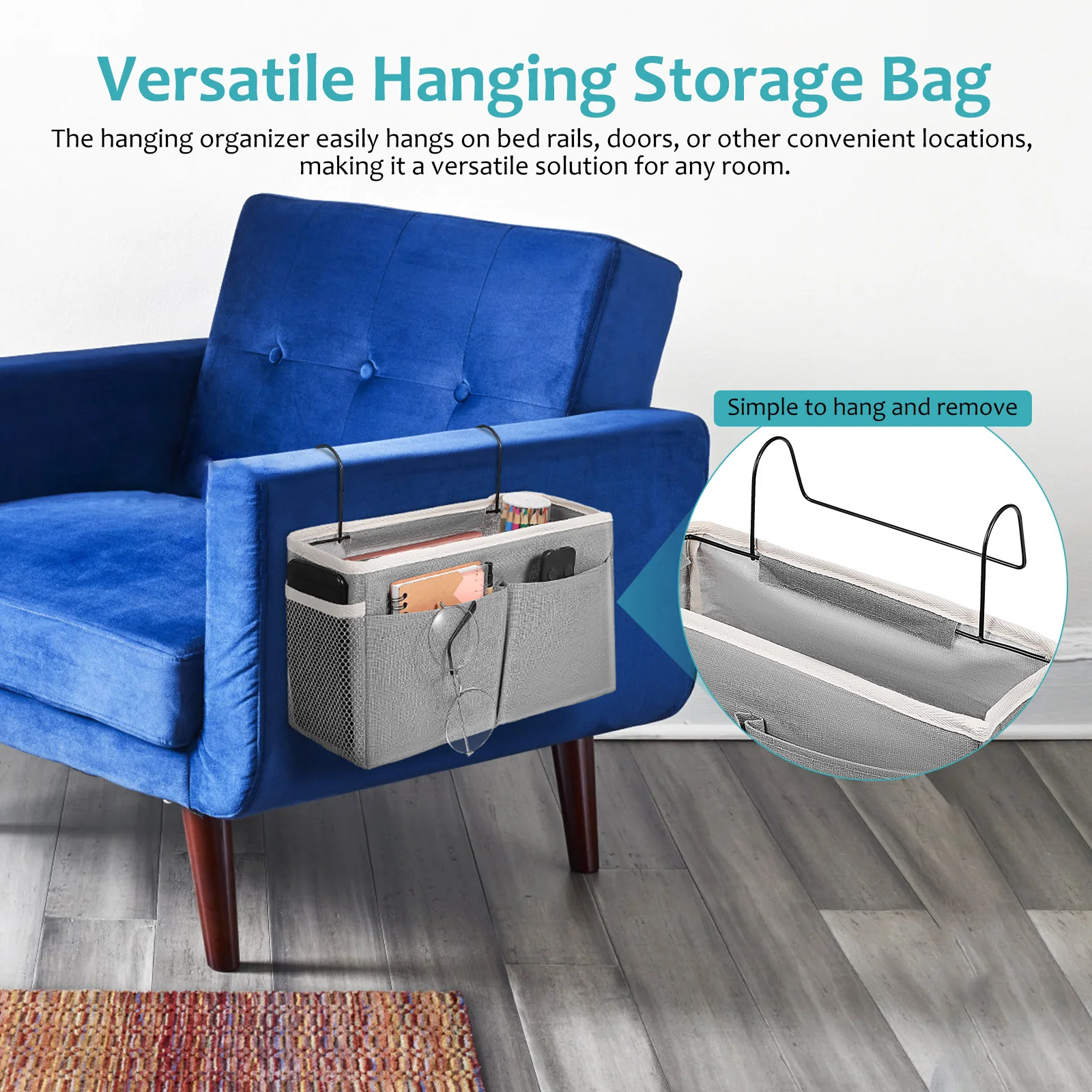 

Hanging Storage Bag Bedside Organizer With Multiple Pockets Fabric Iron Construction Dorm Room Bedroom Apartment Space