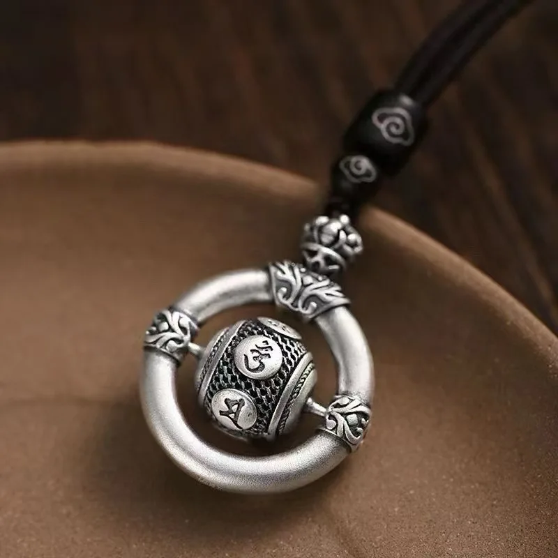 Blessing The Six Character Great Bright Mantra Bead Pendant For Men Jewelry Retro Safe bucklet Necklace Women Rope Accessories