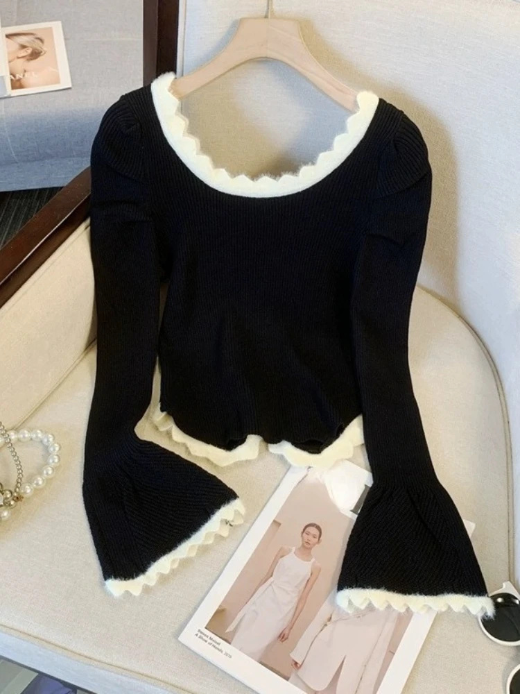Y2K Temperament Women Cardigan Tops 2024 Ropa Mujer Pull Femme Knitted Tunic Sweater Coat Ruffles Chic Sweet Sueter