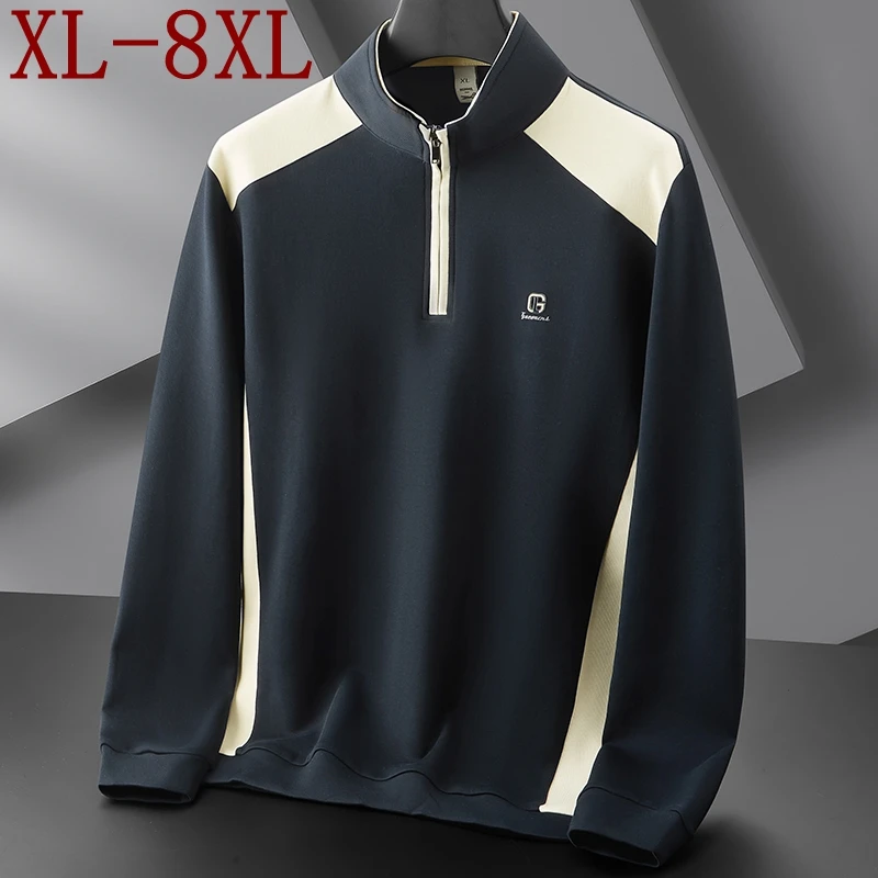 

8XL 7XL 6XL 2025 New Autumn Fashion Patchwork Polo Shirt Man Tops High End Luxury Mens Shirts Casual Zipper Collar T-shirts Men