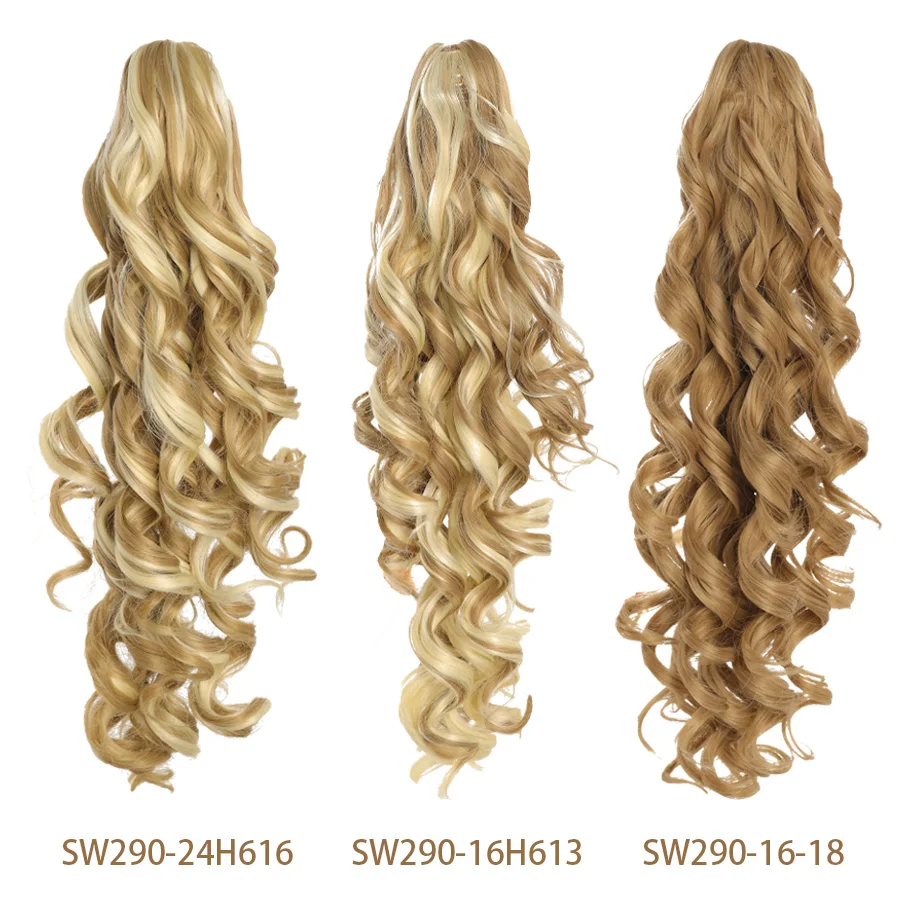 Synthetic 40cm large claw clip small curly ponytail wig heat-resistant extension natural wear wig