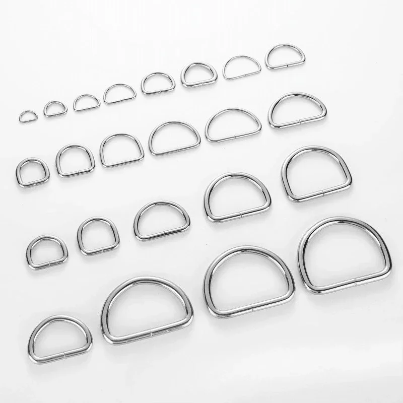 20/100pcs Silver D-Shaped D-Rings Metal Hardware for DIY Clothing Multi-Size Buckles for Bags Belts Leather Crafts