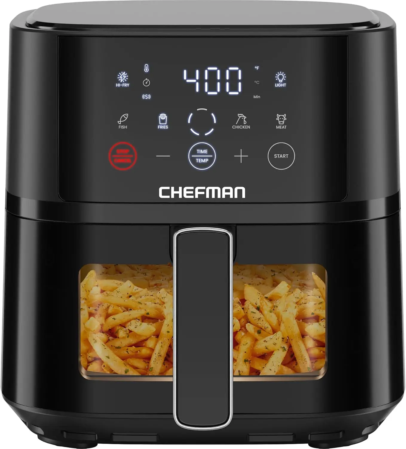 

Компактная аэрофритюрница объемом 4 QT с технологией Hi-Fry, прозрачным окном, сенсорным управлением и корзиной, пригодной для мытья в посудомоечной машине - черная