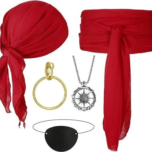 해적 복장 세트 Headscarf 벨트 아이 마스크 힙합 펜던트 목걸이 여성 쇄골 체인 할로윈 코스프레 소품