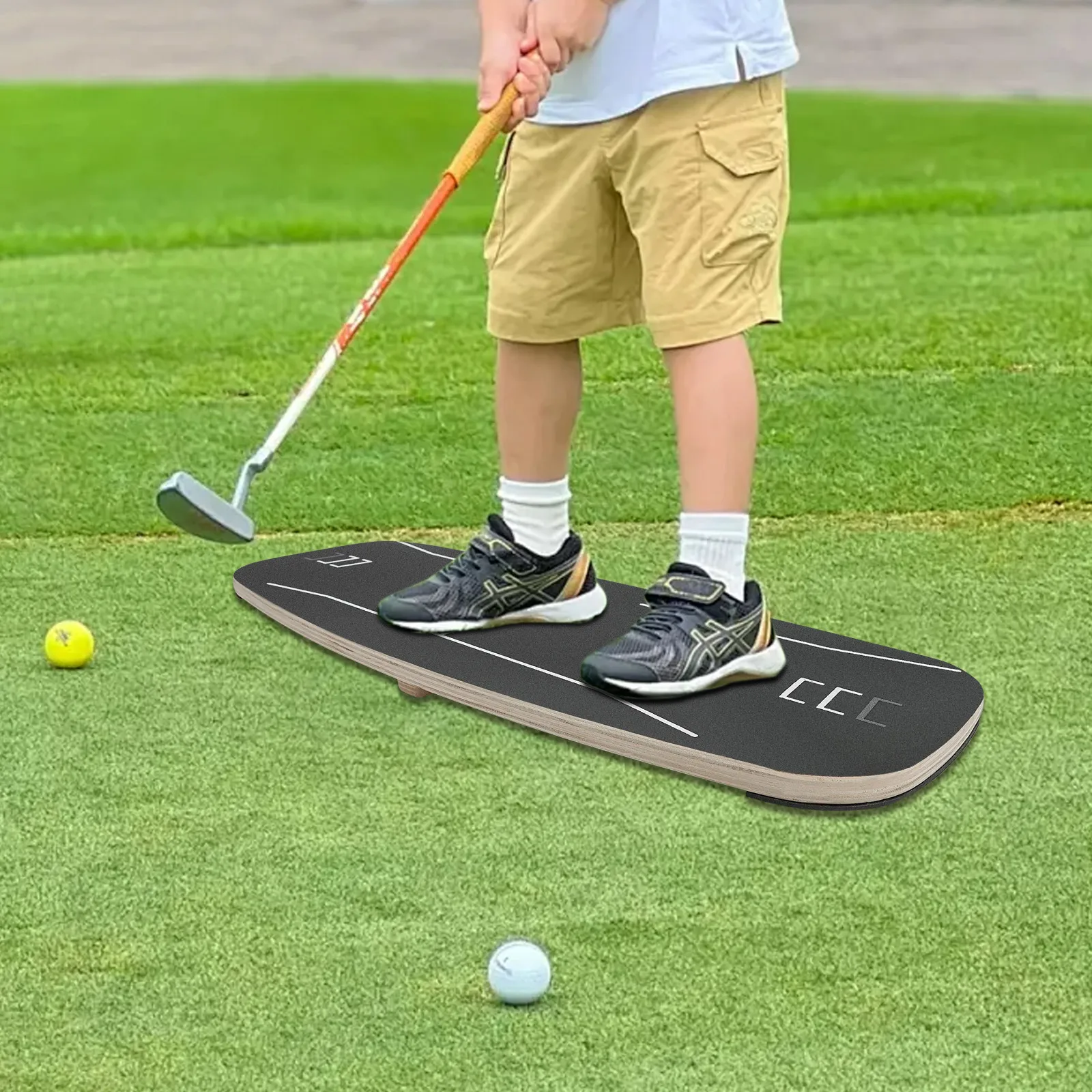 Golf Swing Trainer Pressure Balance Plate, Rectangular Wood Design, Sandpaper Surface for Improved Grip, Anti-Slip Bottom Pad,