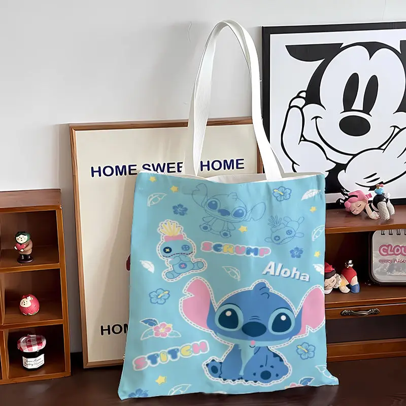 Lilo & Stitch Bolsa de ombro de lona de desenho animado com zíper Estudante Kawaii Anime Impressão Bolsa Tutorial Bolsa de arquivo de dados de grande capacidade