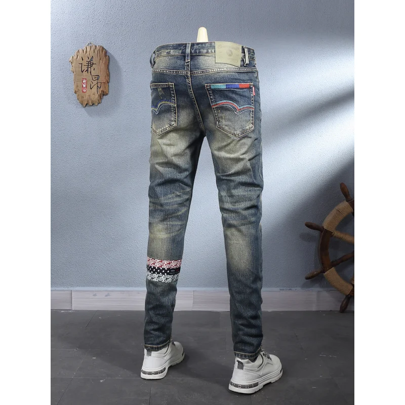 

2025 autumn new washed retro vintage jeans men, elastic high street trendy small leg pants