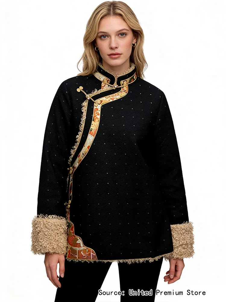 

Tibetan Jacket Women,Wool Ethnic Aoqun Coat,Warm Winter Festival Costume,Plus Size