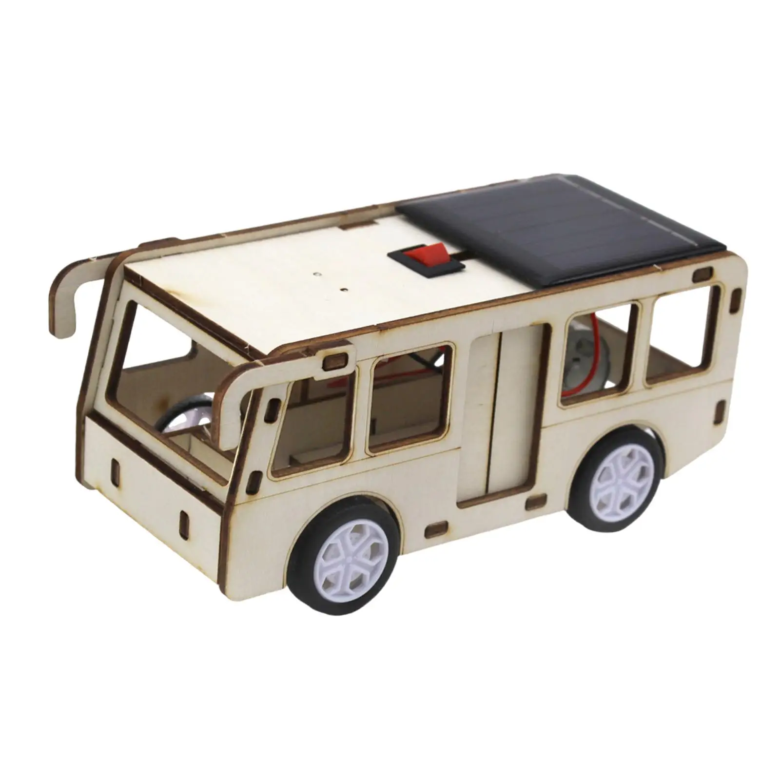 Solar Powered Wood Bus Toy Car Education Toy Desk Decor Practical DIY Crafts Portable Gifts Children Educational Project Kit