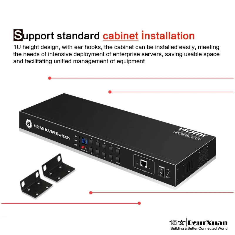 Hdmi kvm schalter 8 in 1 out timed loop automatischer umschalter 4k 8 ports hub splitter adapter ir erweiterung tcp/ip rs232 1u