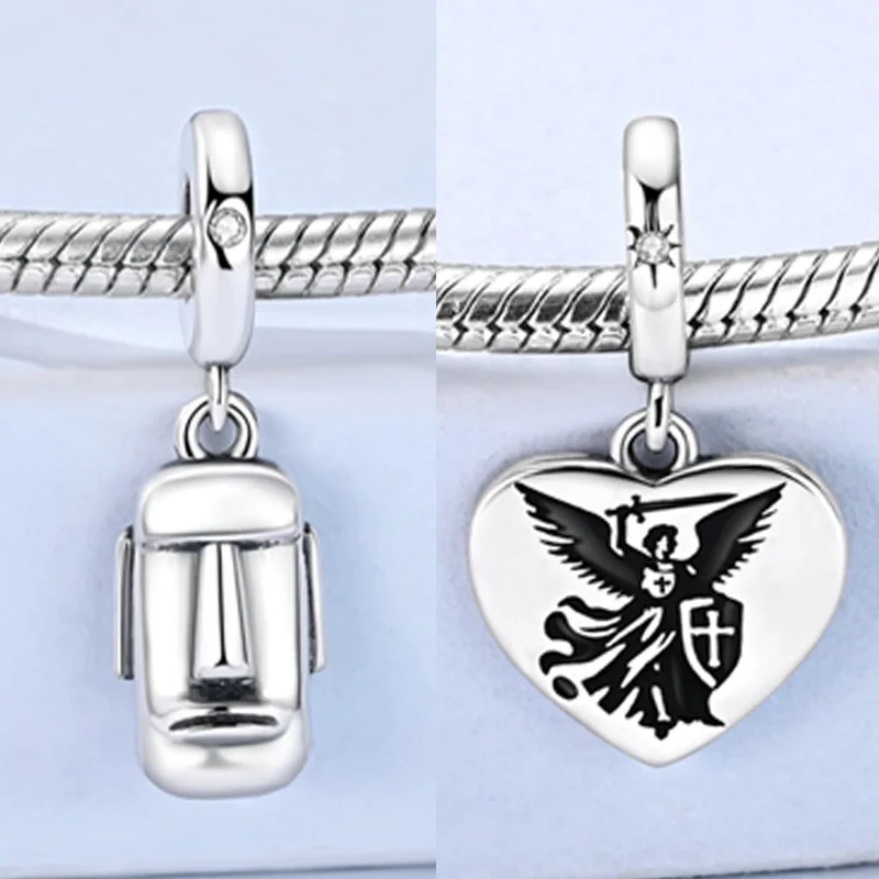 925 Sterling Silver Charm Bead Saint Michael the Archangel Moai Stone Statue Pendant Fit Original Bracelets Jewelry