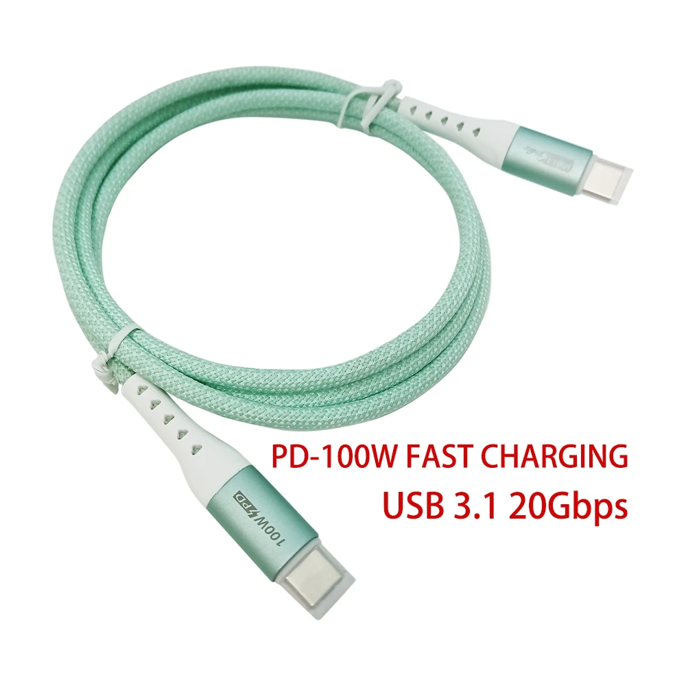 10PCS PD100W Nylon Braiding Fast Charging Cable 20V 5A Type-C Data Cable Zinc Alloy USB3.1 3.2 USB-C Compatible Printer Computer