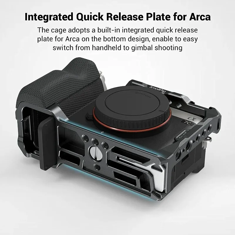 SmallRig 3212 소니 A7C용 풀 카메라 케이지 실리콘 핸들 ARRI 위치 지정 구멍 아카-스위스 QR 플레이트 콜드 슈 마운트 3081
