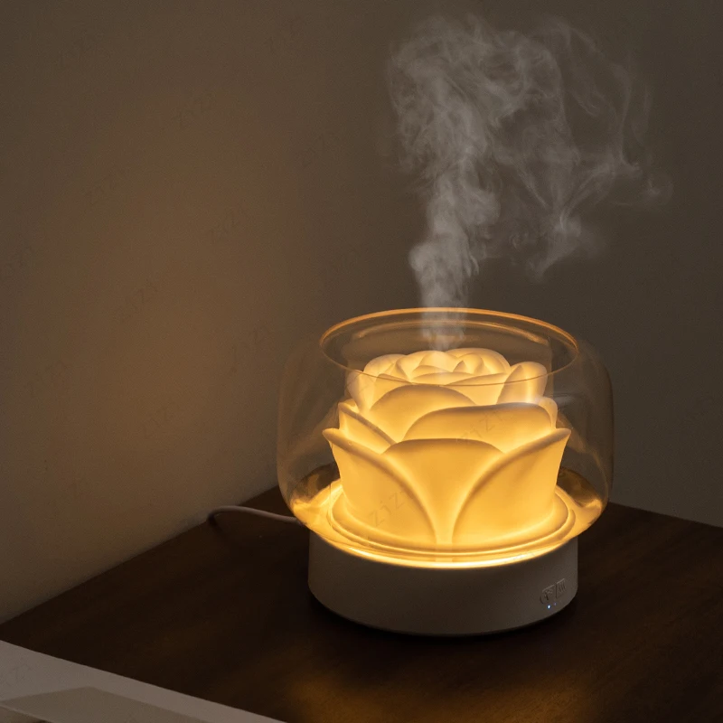 Rose Shaped Essential Oil Humidification Aromatherapy Machine Colorful Night Light Silent Intelligent Aromatherapy Machine