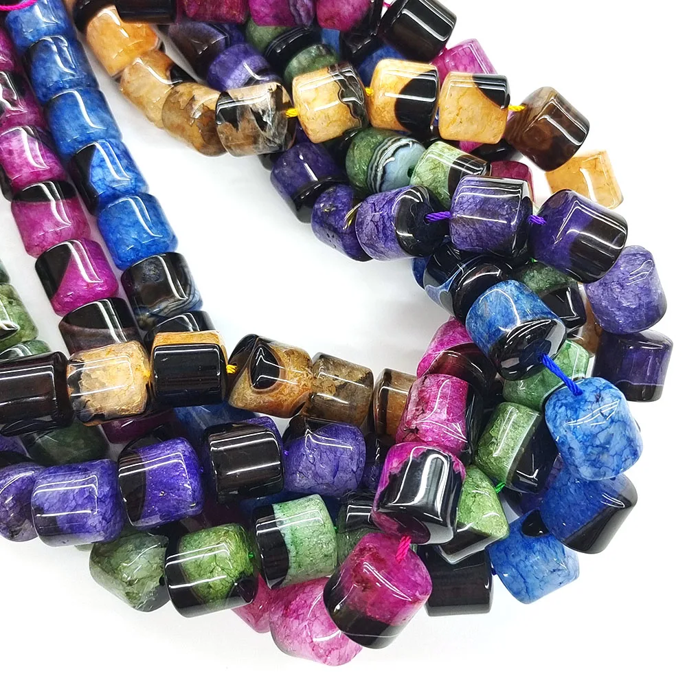 14x13mm Multicolor Uruguayan Agate Bead Natural Stone Cylinder Shape Gem Bead Healing Crystal for Jewelry Making DIY Accessories