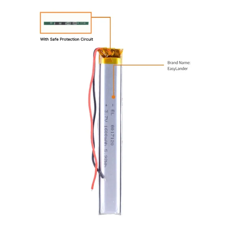 3.7V 1800mAh Rechargeable Li-Po Battery