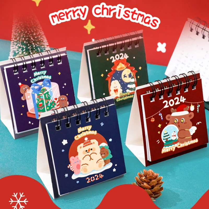 

2024 Christmas Cute Mini Desk Calendar Student Cartoon Creative Tabletop Decoration Calendar Agenda Organizer Christmas Gift