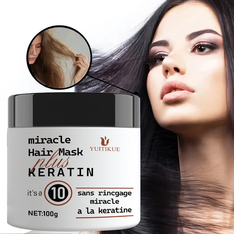 Mascarilla capilar sin enjuague Miracle Keratin 100 g: fortalece, repara y añade brillo, sin enjuague, restaura la vitalidad y un aspecto juvenil
