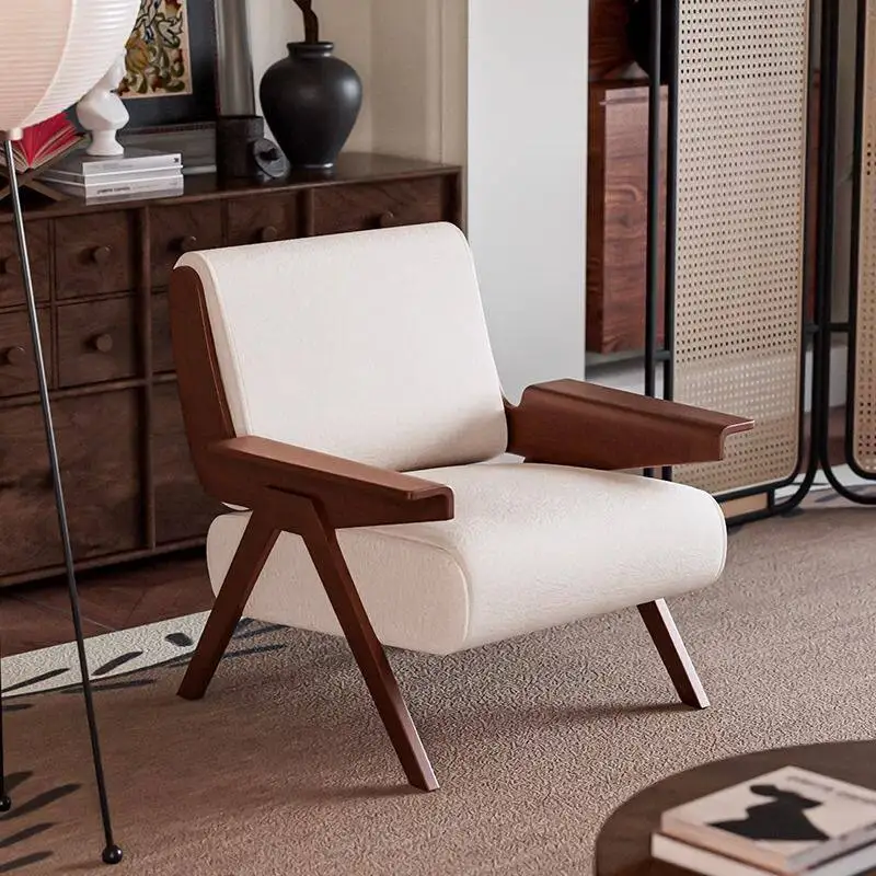 All solid wood single sofa chair French antique living room balcony leisure chair