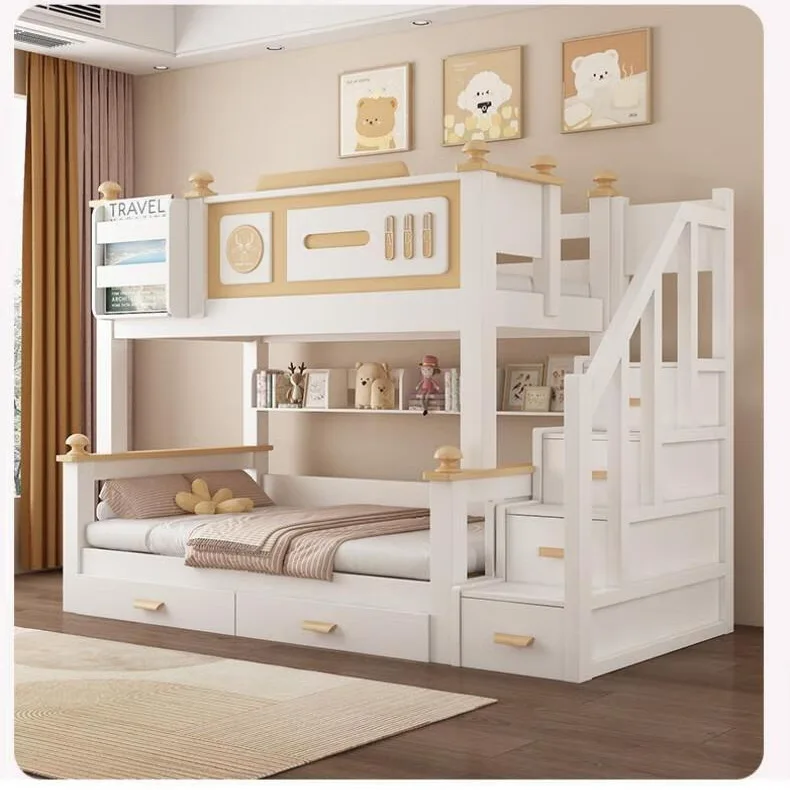 Cherry wood mother and child bed bunk bed bunk bed high and low  multi-functional combination upper and lower