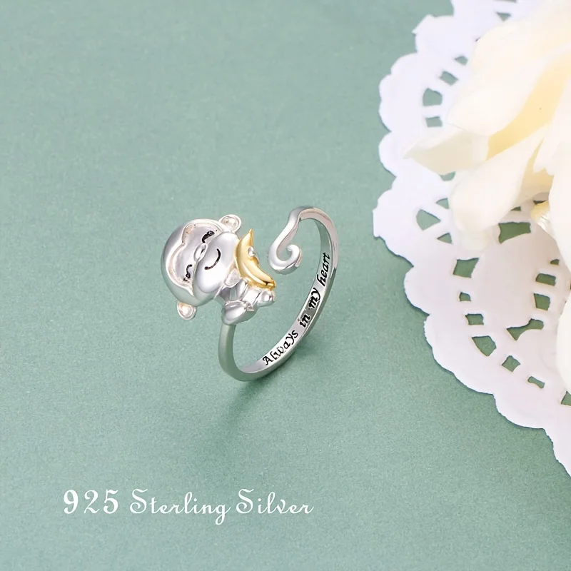 1pc Monkey Mom and Baby Adjustable Opening Ring with Words 