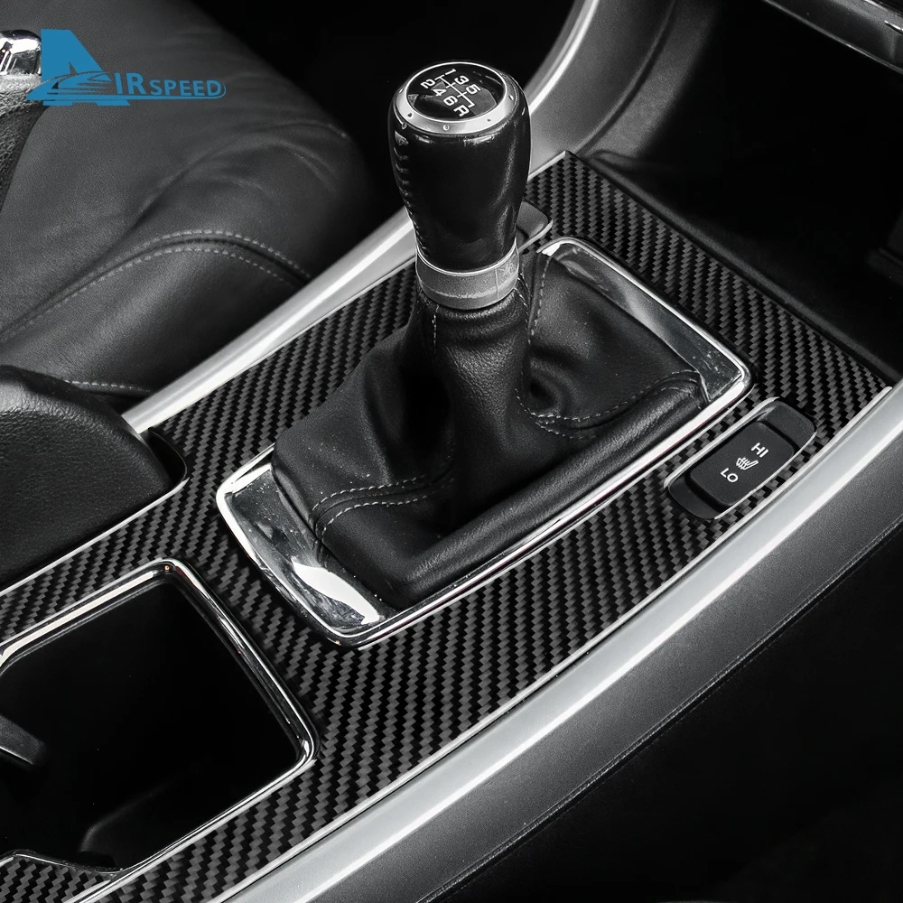 Real Soft Carbon Fiber Sticker For Honda Accord 2013 2014 2015 2016 2017 LHD Car Central Gear Shift Panel Interior Trim Cover