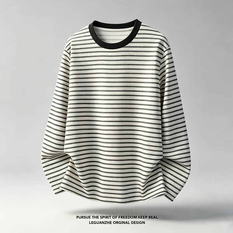 Vintage-T-Shirt mit langen Ärmeln und Streifenmuster für Herren, lockere Passform, Rundhalsausschnitt, lässiges Basic-Oberteil, weich und bequem, ideal für den täglichen Gebrauch. – Detail 4