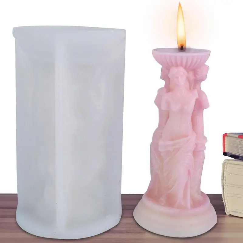 3D Roman Column Candle Mold Venus Sculpture Silicone Mold Human Body Mold Pillar Circular Stripes Mold For Wedding Dinner Candle