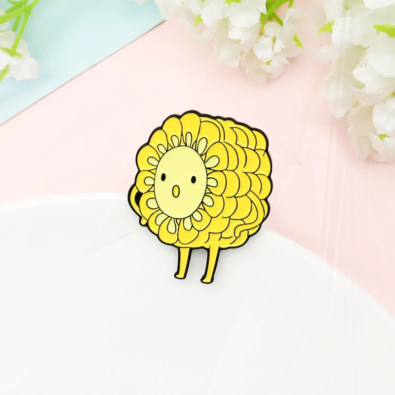 beans Funny Vegetables Baby Pines Bag Clothes Lapel Jewelry Gift For Kids Green Peas Yellow Corn Enamel Brooch Sunflower Soya