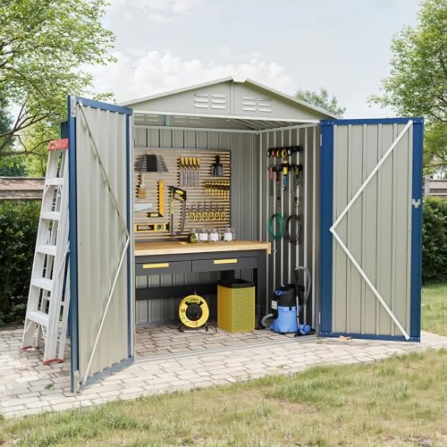 Weather-Resistant Metal Outdoor Storage for Garden Use Navy, 6x4FT, Sloped Roof, Double Lockable Doors, Durable Steel Construct