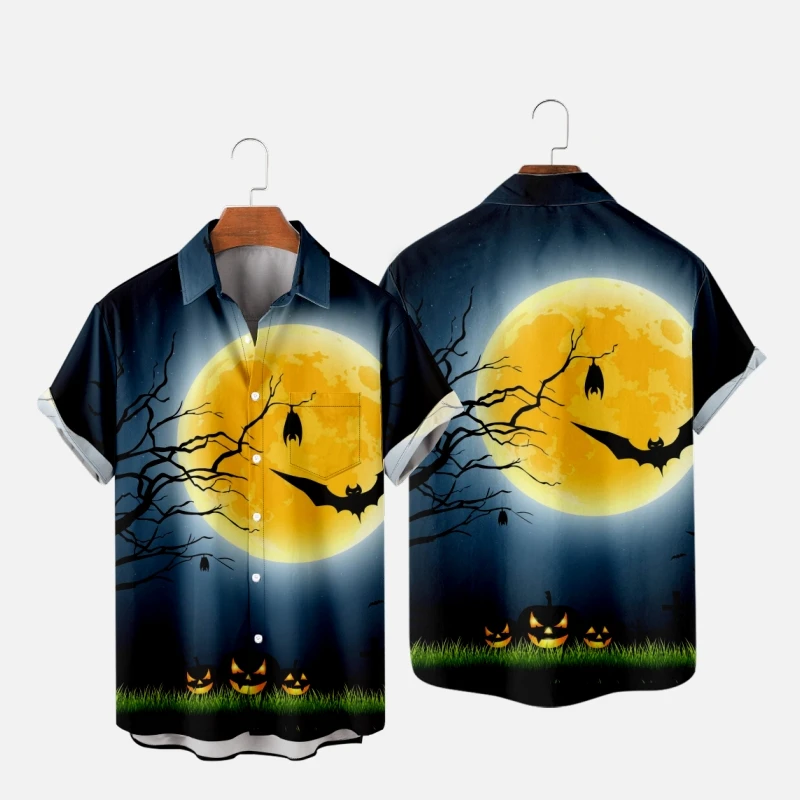 

Men's Hawaiian T-Shirt Gothic Halloween Pumpkin Retro 3D Printed Y2K Hombre Fashion Shirt Casual Beach Oversized Clothes 1