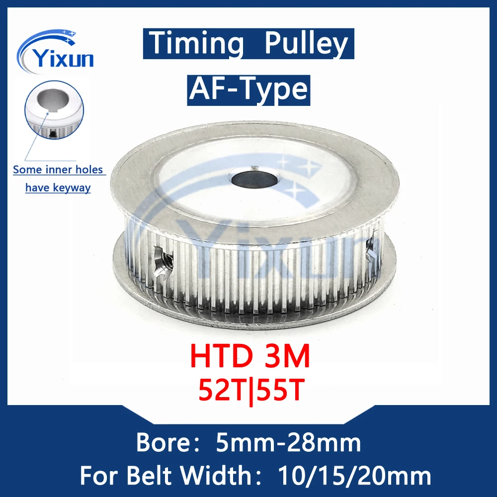 

HTD 3M Timing Pulley 52T 55 Teeth Keyway Bore 5mm-28mm For Belt Width 10/15/20mm 3M Synchronous Wheel 3M 55Teeth Gear Pitch 3mm